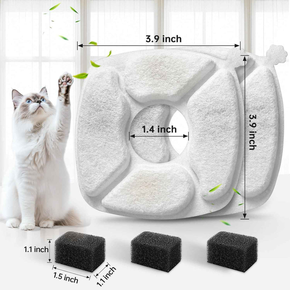 32 Pcs cat fountain replacement filters with 16 pack sponges for 95oz/2.8L, 135oz/4L, 67oz/2L pet drinking fountains