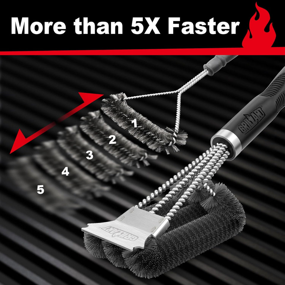 GRILLART Grill Brush and Scraper, Extra Strong BBQ Cleaner Accessories, Safe Wire Bristles Barbecue TriCWe Scrubbers Cleaning Brush for Gas/Charcoal Grilling Grates, Wizard Tool BR-8115