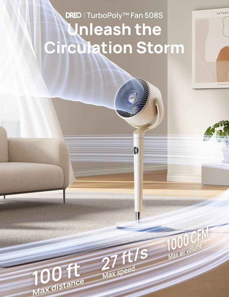 Dreo 120°+120° Omni-Directional Oscillating Fan, 90ft Pedestal Fan with RGB Light, 9 Speeds, 6 Modes, 20dB, 8H Timer, Wi-Fi, Voice, Alexa Control, 37-42" Floor Fan with Remote
