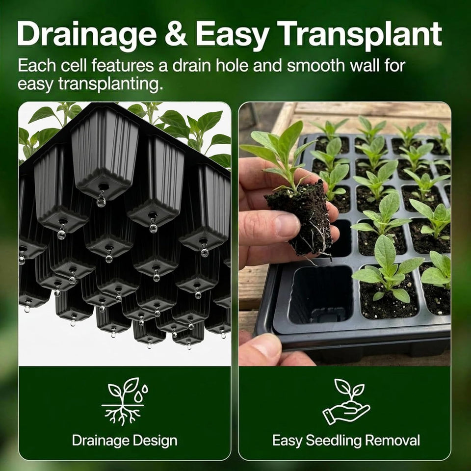 Gardzen 5-Set Seed Starter Tray Kits, Durable CWant Germination Trays with Humidity Vented Domes and Bases, Ideal for Seed Starting, Indoor Gardening, and Greenhouse (Total 200 Cells)