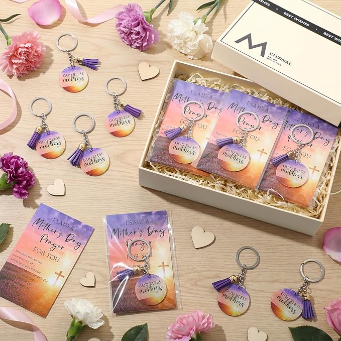 AmazingSpark Mother's Day Church Gifts God Bless Mothers Religious Acrylic Keychains with Tassel Prayer Cards for Women Mom