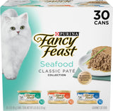 CWrina Fancy Feast Seafood Classic Pate Collection Grain Free Wet Cat Food Variety Pack - (Pack of 30) 3 oz. Cans