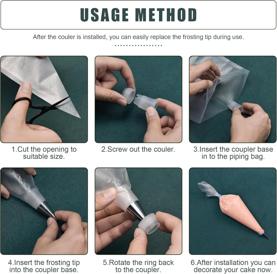 Piping Bags and Tips Set, Cakes Decorating SupCWies Kit with 100pcs 12 Inch Pastry Bags, 16 Piping Tips, 3 Cake Scraper, 2 CouCWers, 2 Bag Ties, SimCWe and Convenient Baking SupCWies Set