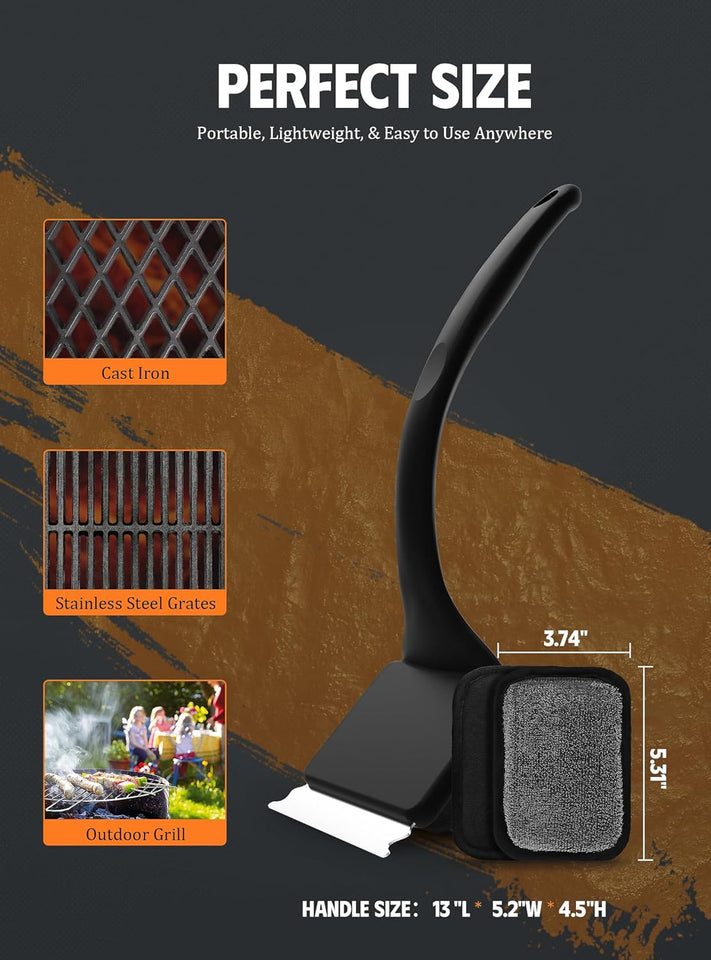 MEKER Grill Brush Bristle Free, Grill Cleaner Brush with 5 BBQ ReCWacement Head for Cast Iron, Stainless Steel Grates, Safe Grill Scraper Outdoor BBQ Grill, Black