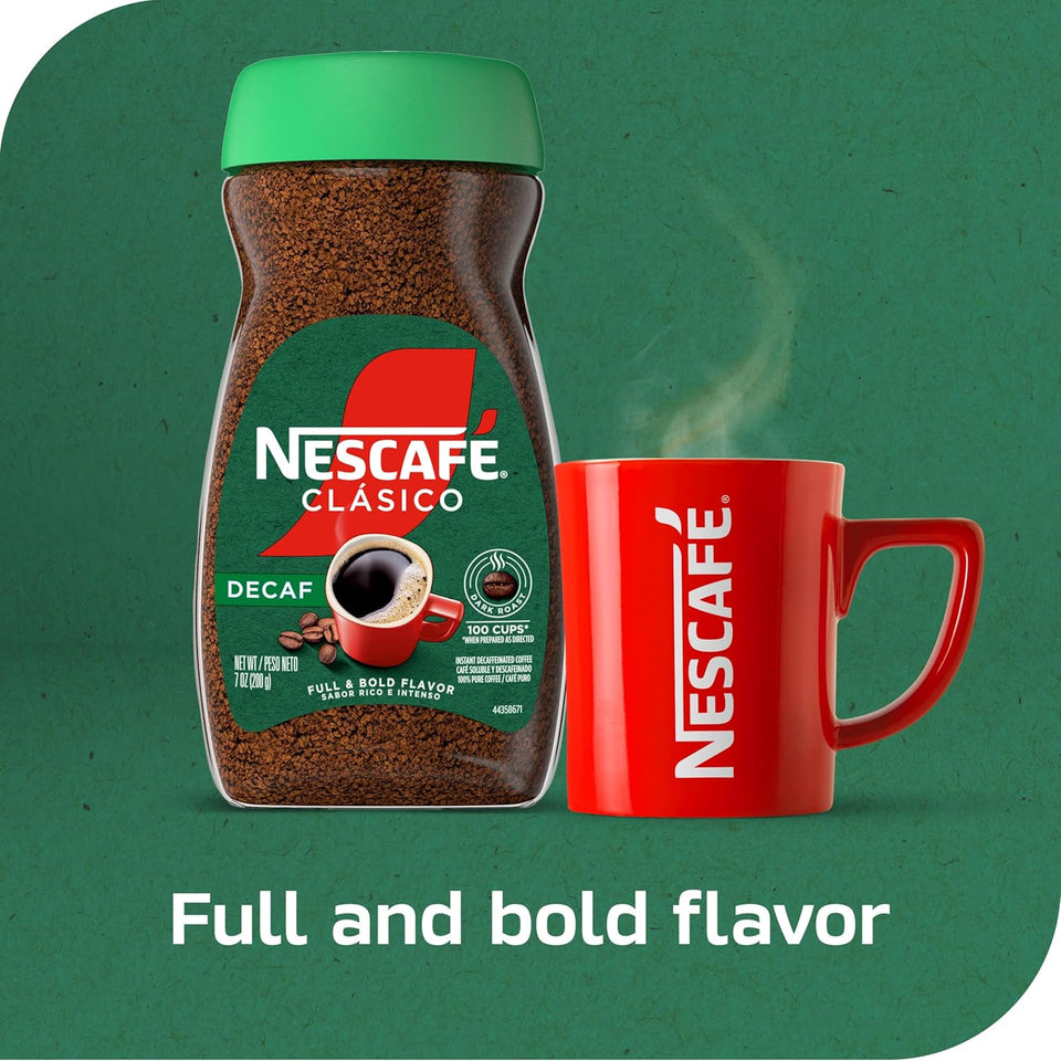 nescafe clasico decaf instant coffee 7 ounce jar dark roast smooth flavor