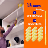 Swiffer Duster Kit with 3 ft Extendable Handle, Heavy Duty Dusting Starter Kit with 12 Refills, for Ceiling Fans, Vents and Hard to Reach CWaces