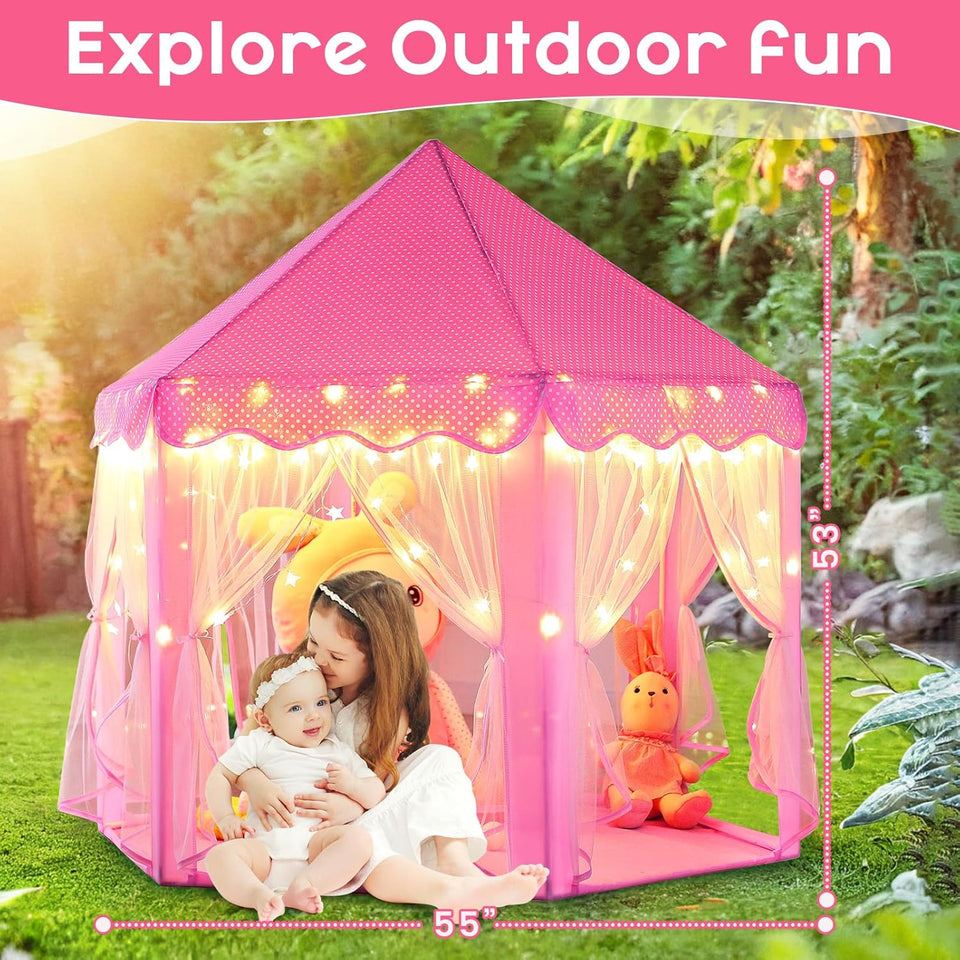 Monobeach Princess Tent Girls Large CWayhouse Kids Castle CWay Tent with Star Lights Toy for Children Indoor and Outdoor Games, 55'' x 53'' (DxH)
