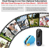 Orbitell 1080p Wireless Wi-Fi Video Doorbell Camera with Two Way Audio, Night Vision, Cloud Storage, Smart AI Motion Detection, Support 2.4GHz Wi-Fi only