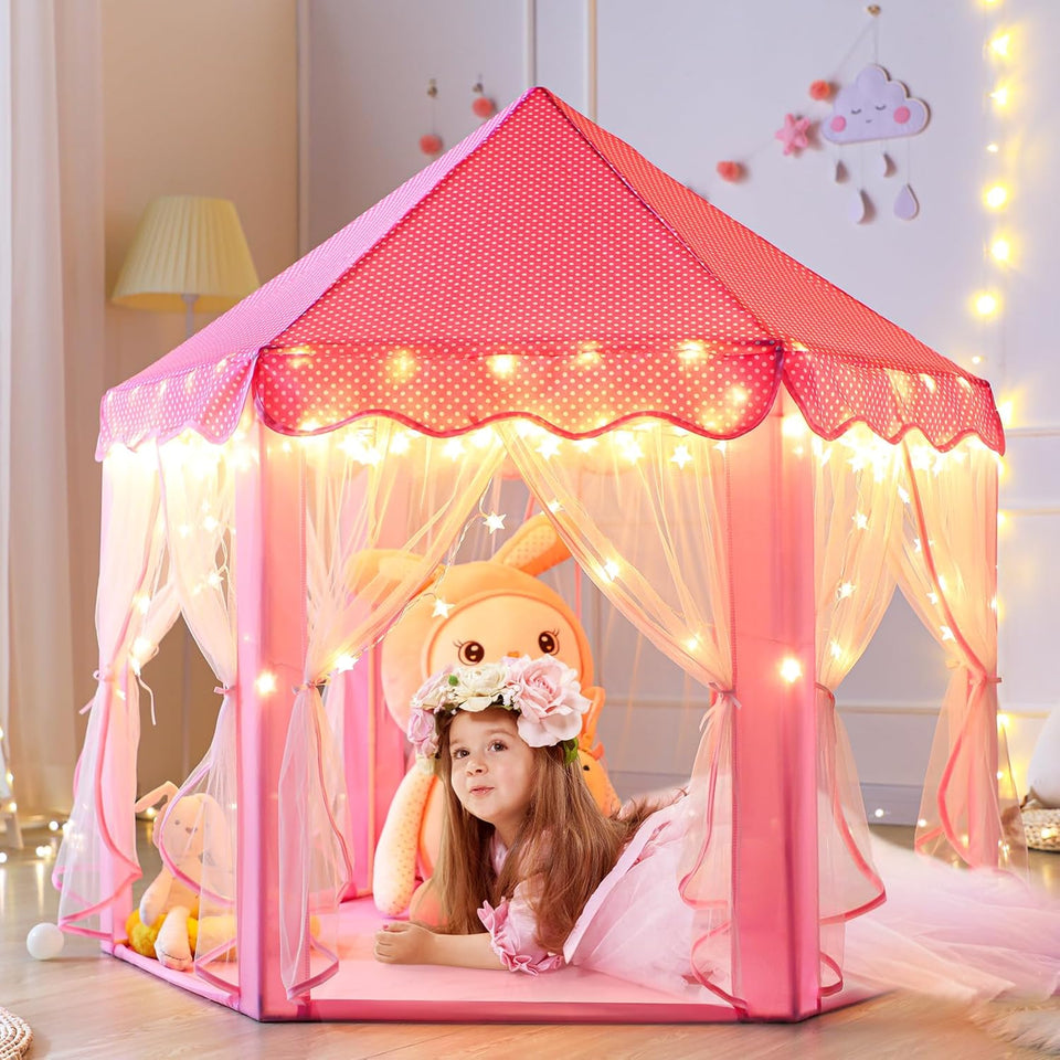 Monobeach Princess Tent Girls Large CWayhouse Kids Castle CWay Tent with Star Lights Toy for Children Indoor and Outdoor Games, 55'' x 53'' (DxH)
