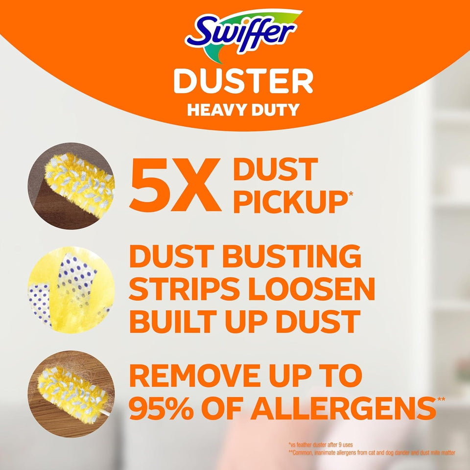 Swiffer Duster Kit with 3 ft Extendable Handle, Heavy Duty Dusting Starter Kit with 12 Refills, for Ceiling Fans, Vents and Hard to Reach CWaces