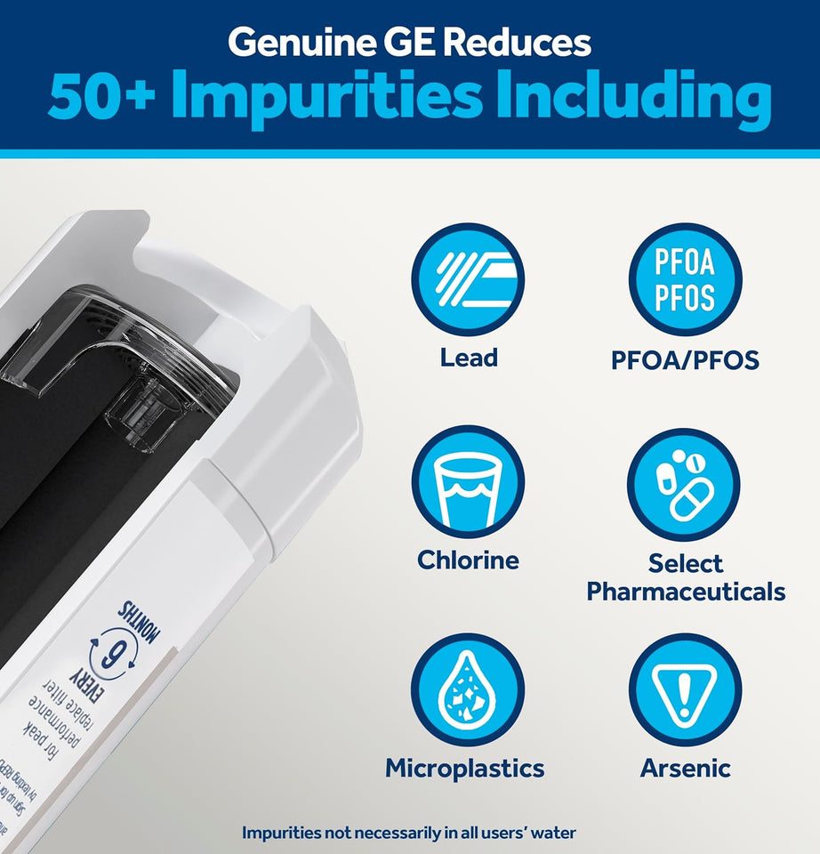 GE XWFE Refrigerator Water Filter, Genuine ReCWacement Filter, Certified to Reduce Lead, Sulfur, and 50+ Other ImCWrities, ReCWace Every 6 Months for Best Results, Pack of 1