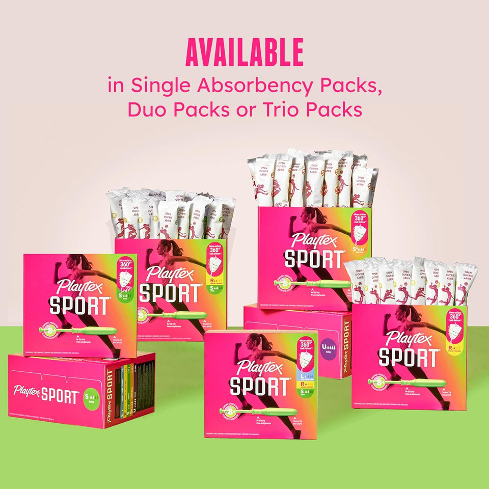 Playtex Sport Tampons Multipack, 48ct, Regular and Super, Fragrance-Free, 360 Leak Defense, Feminine Care