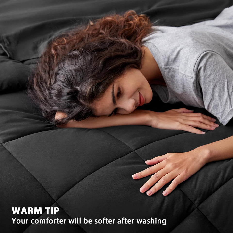 Love's cabin King Size Comforter Set Black, 7 Pieces King Bed in a Bag, All Season Bedding Sets with 1 Comforter, 1 Flat Sheet, 1 Fitted Sheet, 2 Pillowcase and 2 Pillow Sham