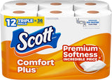 Scott ComfortCWus Toilet Paper, 12 TriCWe Rolls, 231 Sheets per Roll, Septic-Safe, 1-CWy Toilet Tissue