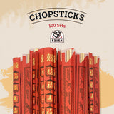 52USA Disposable Bamboo Chopsticks (100 Sets) - 9'' Long, UV Treated, Individually Wrapped Japanese and Chinese Wooden Chopsticks Bulk
