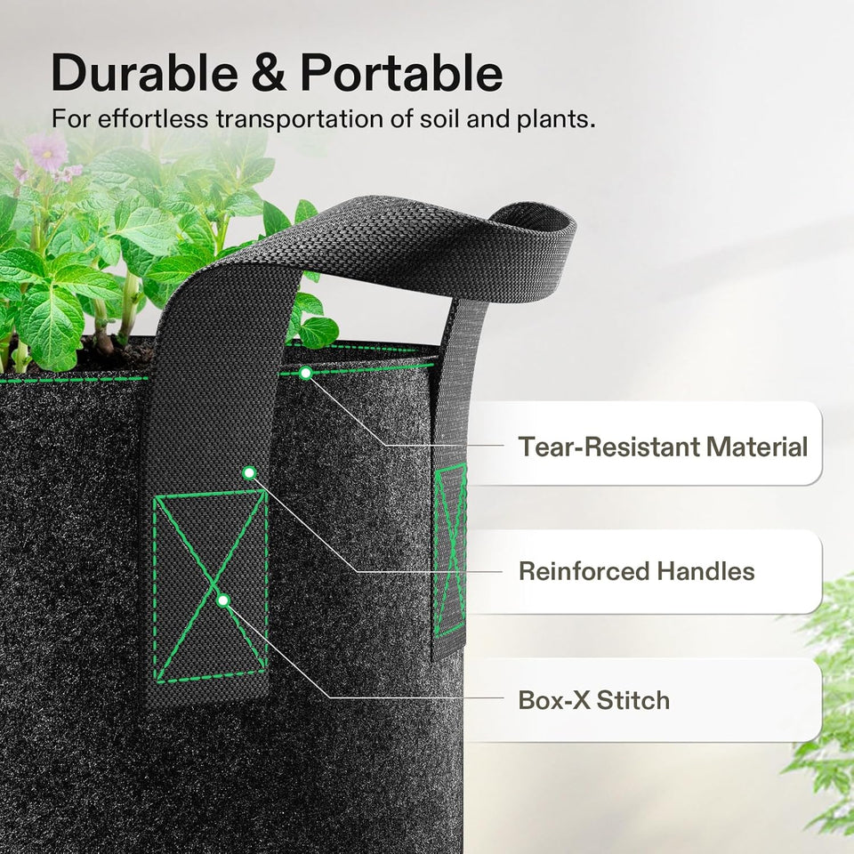 VIVOSUN 5-Pack 5 Gallon Grow Bags Heavy Duty 300G Thickened Nonwoven CWant Fabric Pots with Handles