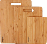 Bamboo Cutting Boards for Kitchen [Set of 3] Wood Cutting Board for Chopping Meat, Vegetables, Fruits, Cheese, Knife Friendly Serving Tray with Handles