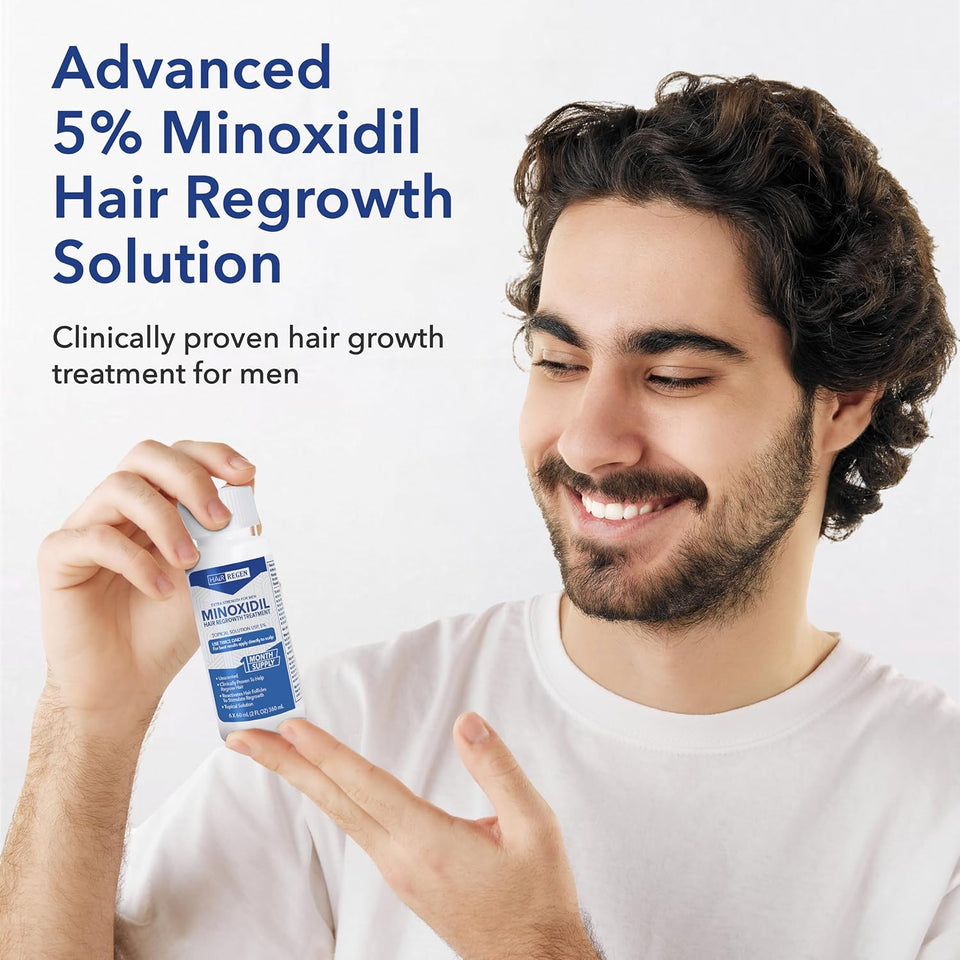 Hair Regen Liquid Minoxidil for Men 5% – Advanced Topical Solution for Regrowth – Growth Treatment for Men Hair Loss 6-Pack as 6-Month Supply Kit