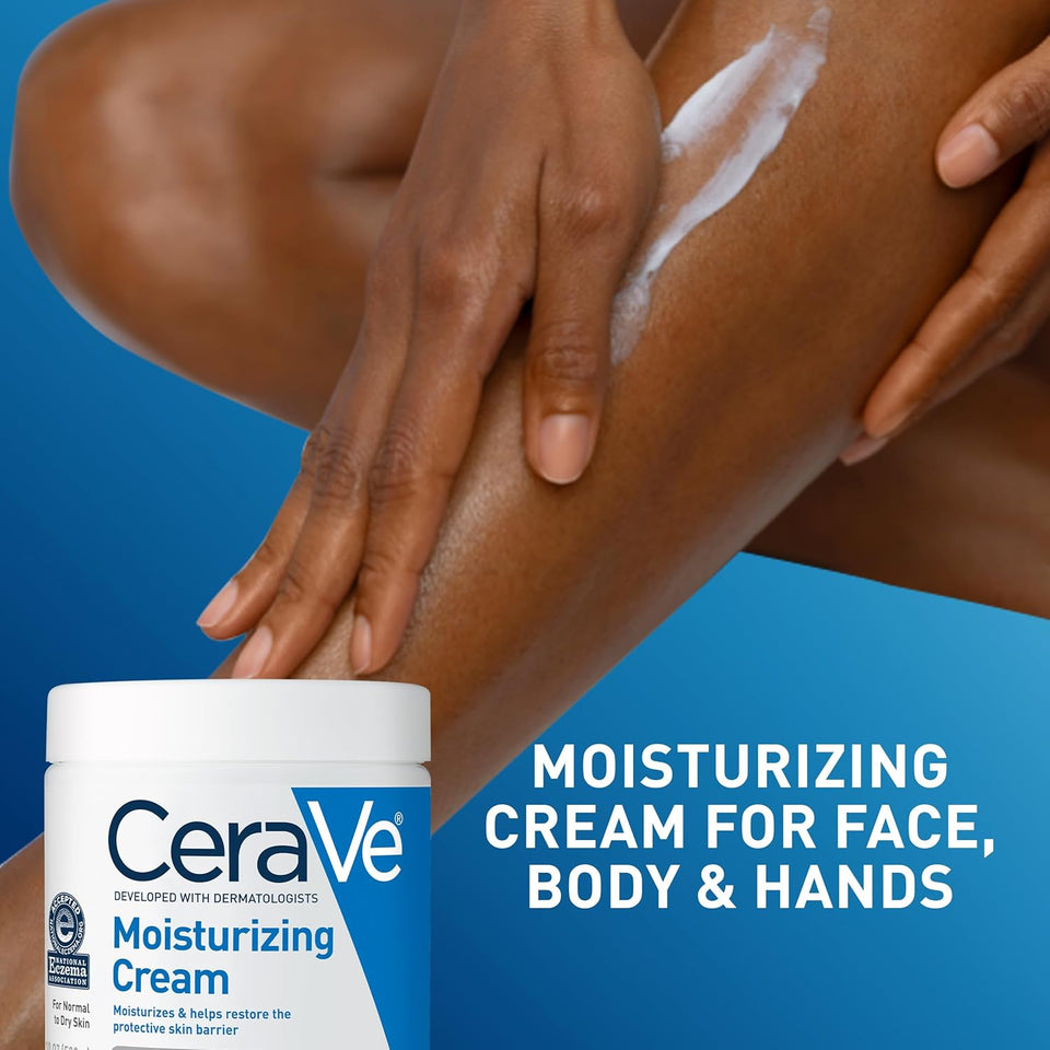 CeraVe Moisturizing Cream, Body and Face Moisturizer for Dry Skin, Body Cream with Hyaluronic Acid and Ceramides, Daily Moisturizer, Oil-Free, Fragrance Free, Non-Comedogenic, 19 Ounce