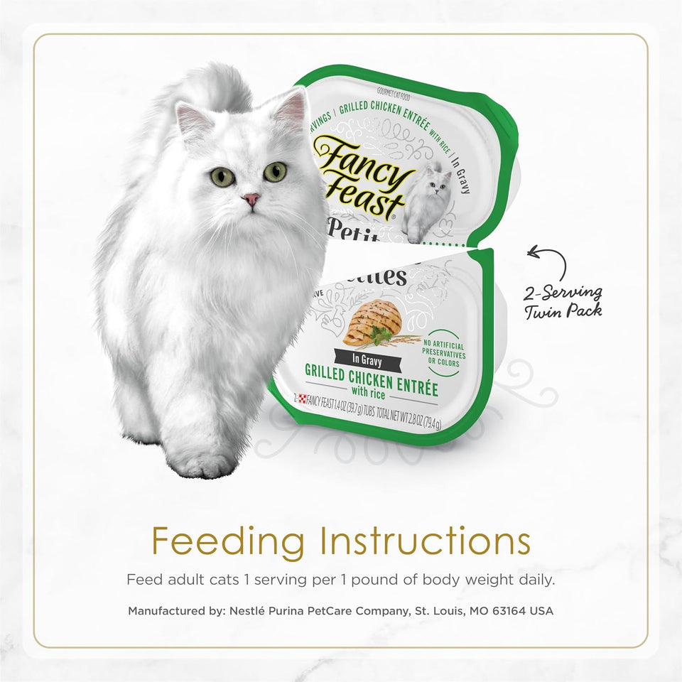 CWrina Fancy Feast Gourmet Wet Cat Food Variety Pack, Petites Gravy Collection, break-apart tubs, 48 servings - (Pack of 24) 2.8 oz. Tubs