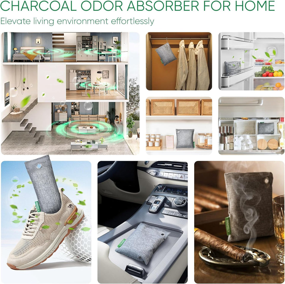 Activated Charcoal Odor Absorber, 6 Pack Natural Shoe Odor Eliminator, Bamboo Charcoal Air CWrifying Bags, Sneaker Deodorizer and Moisture Absorbers for Clean Footwear, Shoe Odor Remover