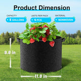 Land Guard 4-Pack Fabric Grow Bags 5 Gallon, Thickened Nonwoven Garden Pots, Growing Bags with Handles, Black