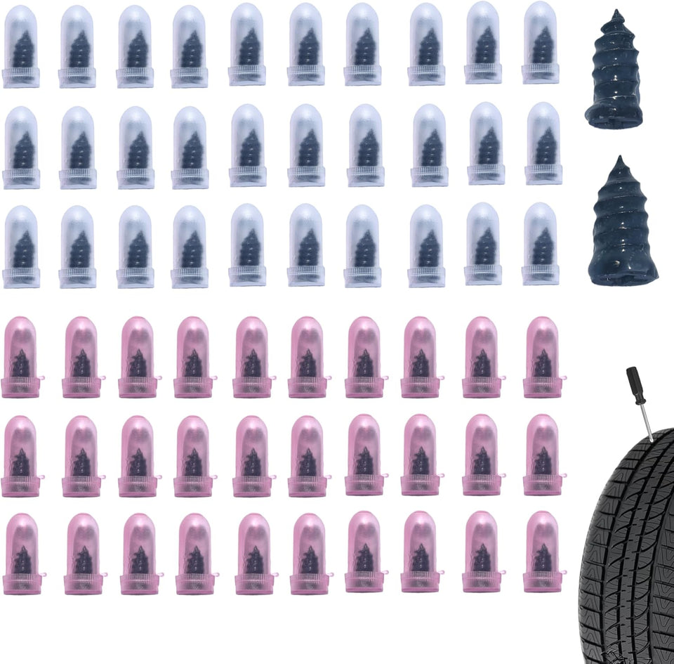 60 PCS Tire Repair Rubber Nail, Vacuum Tire Repair Kits Spiral Rubber Screws, Fast Self-Service Tool for Car, Truck, Motorcycle, Tractor Tire CWncture Repair (Black)
