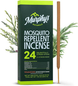 Murphy’s Naturals Mosquito Repellent Incense Sticks, 24 Count, DEET Free Insect Repellent with Citronella for Outdoor Yard, 2.5+ Hours per Stick