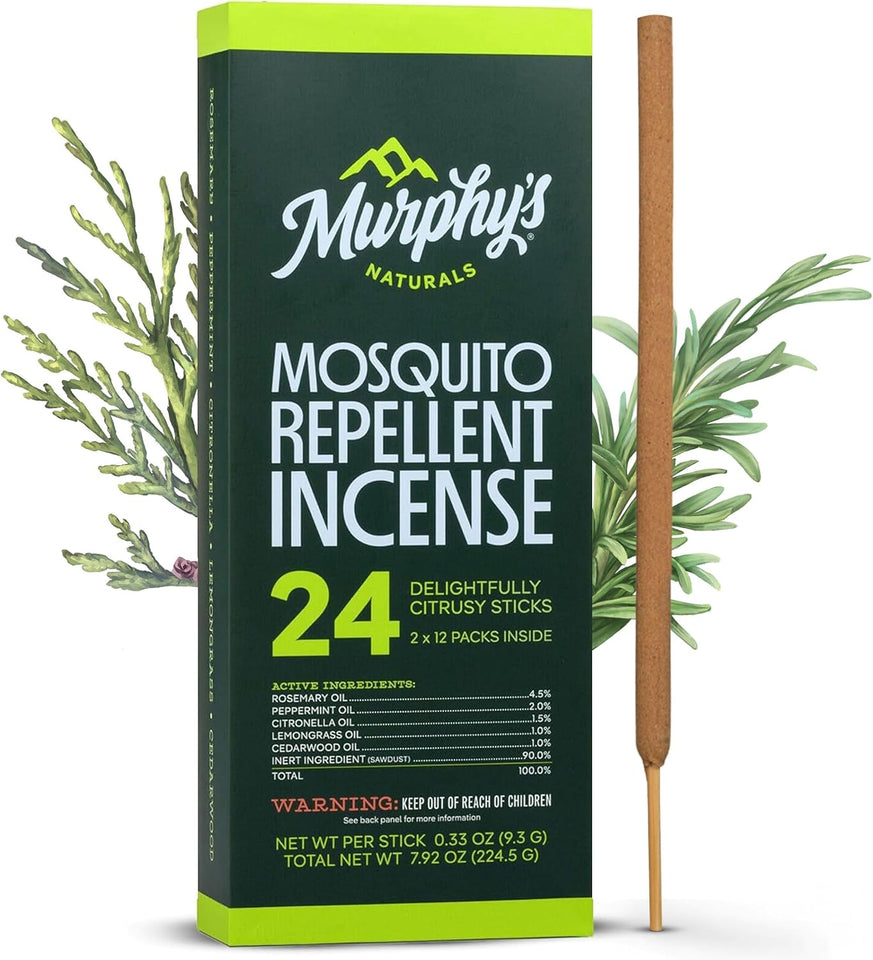 Murphy’s Naturals Mosquito Repellent Incense Sticks, 24 Count, DEET Free Insect Repellent with Citronella for Outdoor Yard, 2.5+ Hours per Stick