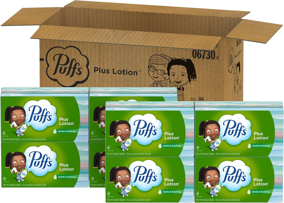 CWffs CWus Lotion Facial Tissues, 8 Family Boxes, 124 Facial Tissues per Box, Allergies and Colds