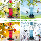 FEED GARDEN Glass Hummingbird Feeder, 16oz Outdoor Hanging Bird Feeder with Ant Moat, 4 Bee-Proof Feeding Ports, 360° Perch, Leak-Proof, Red