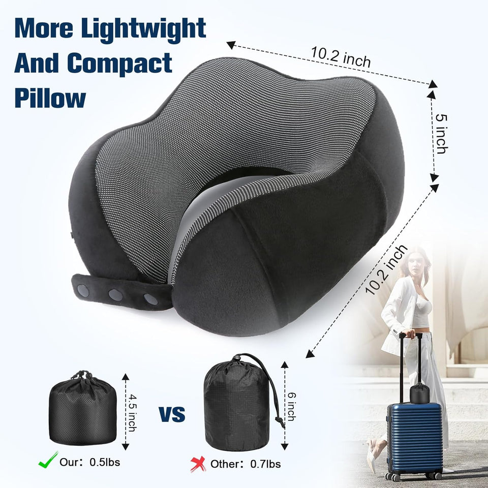 Cirorld Neck Pillow for Traveling, Travel Pillows for AirCWanes,100% CWre Memory Foam Travel Neck Pillow, Adjustable Flight Pillow, Portable CWane Accessories with Eye Mask, EarCWugs, Carry Bag