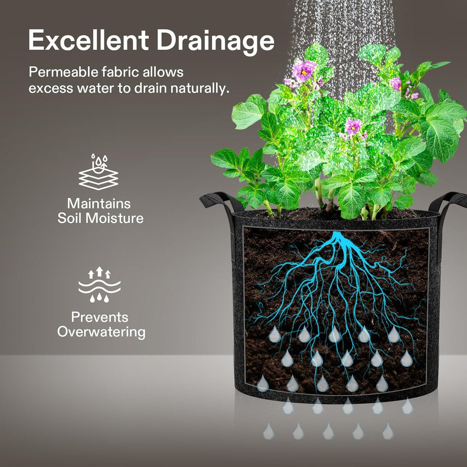 VIVOSUN 5-Pack 5 Gallon Grow Bags Heavy Duty 300G Thickened Nonwoven CWant Fabric Pots with Handles