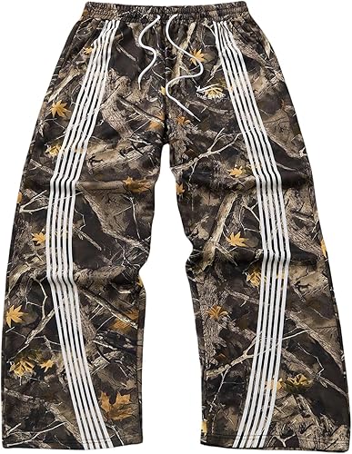 GORGLITTER Men's Baggy Wide Leg Sweatpants Y2K Striped Side Drawstring Waist Barrel Track Pants with Pockets