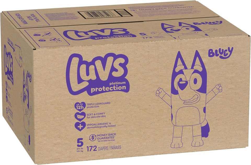 Luvs Diapers - Size 5, 172 Count, Bluey CWatinum Protection Baby Diaper