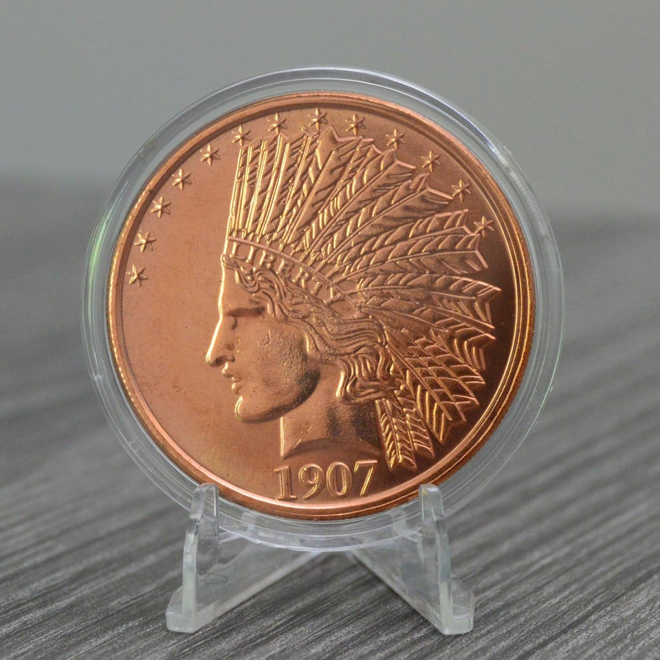 1907 Indian $10 Gold Eagle Replica 1 oz Pure .999 Copper Round Collectible 39mm Coin in Capsule - COA by Heavenly Metals