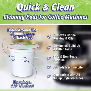 Quick & Clean [6-Pack] Keurig Cleaning Pods - K Cup Cleaner Pod For Keurig - 2.0 Coffee Machine Compatible, Removes Stains, Non-Toxic and Eco-Friendly