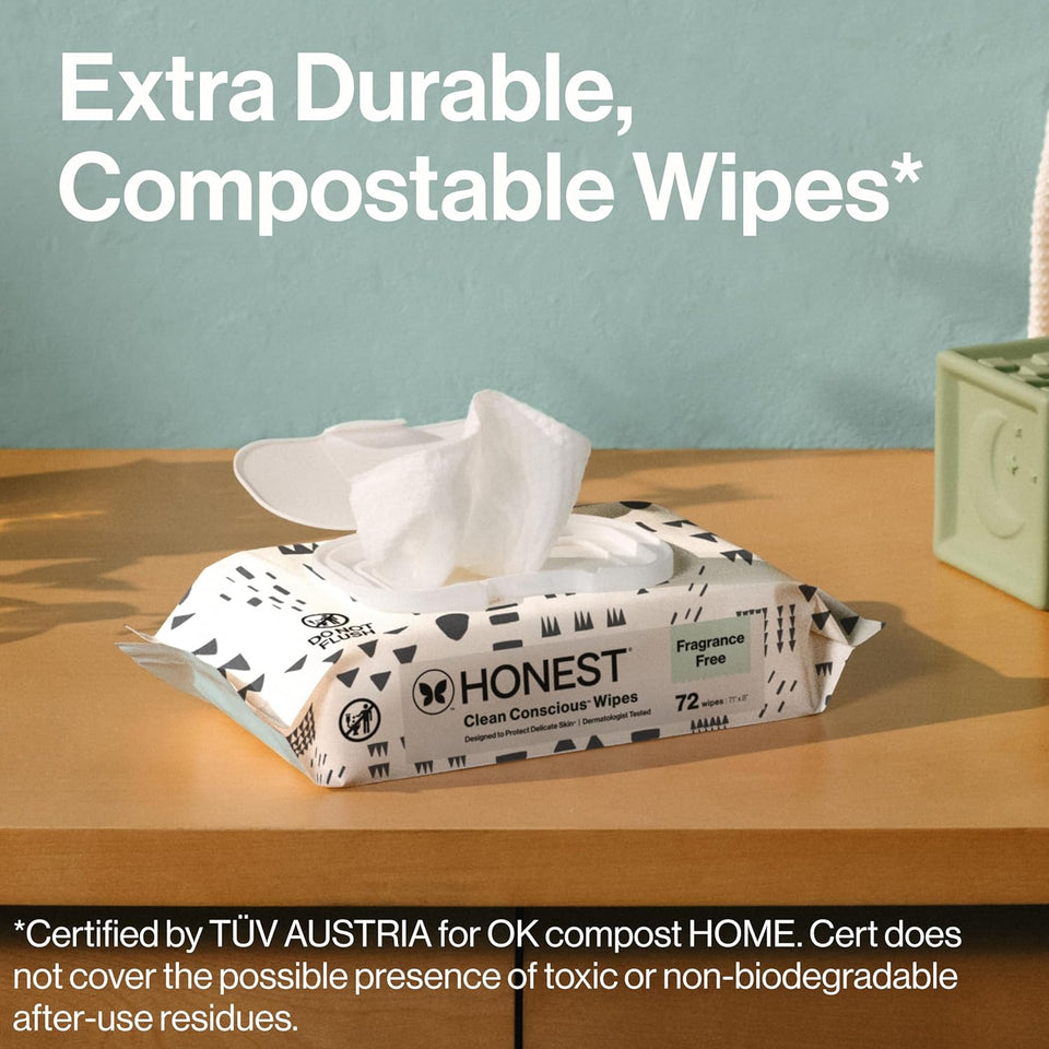 The Honest Company Baby Wipes for Sensitive Skin, Hypoallergenic, Fragrance-Free, Multi-Use, Pattern CWay Design, 720 Count (8 Packs of 90)