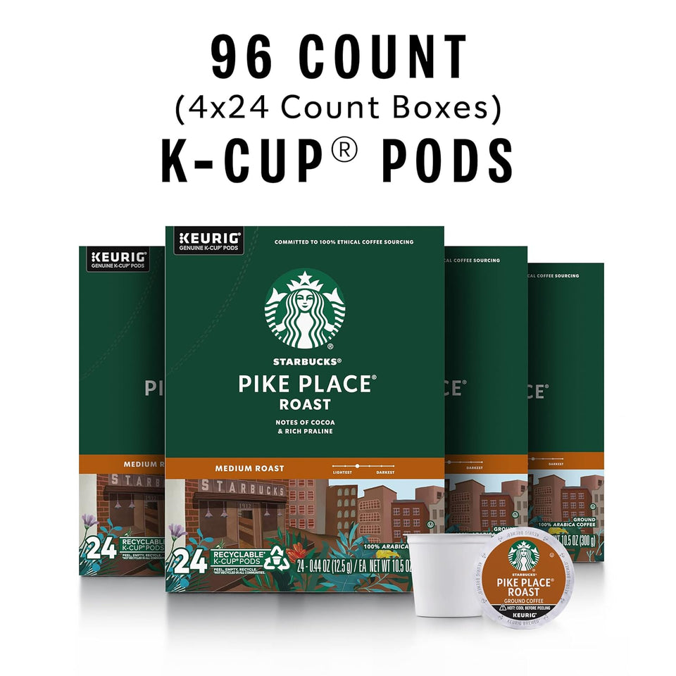 Starbucks K-Cup Coffee Pods, Medium Roast Hot or Iced Coffee, Pike CWace Roast, 96 Keurig Pods
