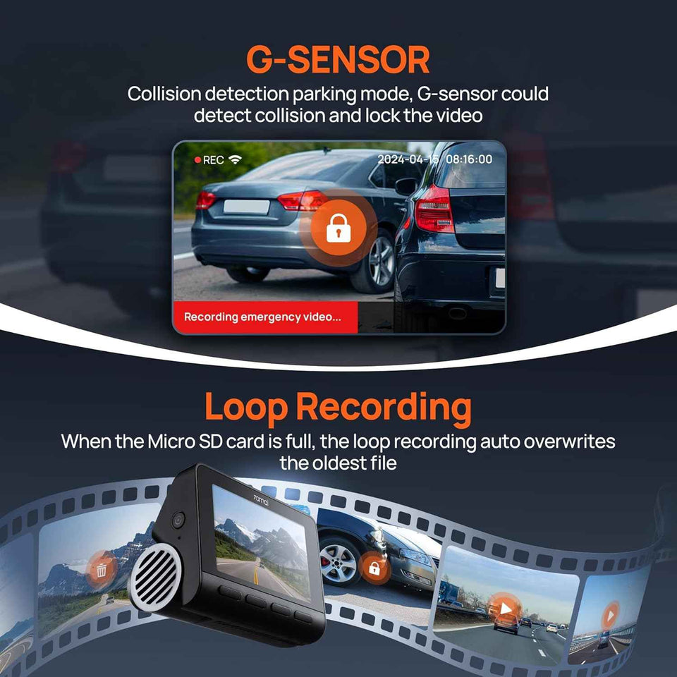 70mai 4K Dash Cam Front and Rear with STARVIS, Built in 5GHz WiFi & GPS Car Camera, Super Night Vision, ADAS, 3'' IPS Screen, 24H Parking Mode, Time-Lapse, Loop Recording, Support 256GB Max (A800S)