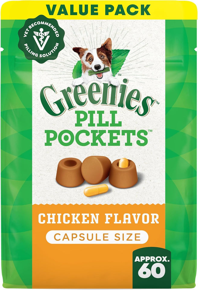 Greenies Pill Pockets for Dogs Large Size, Dog Treat Pouch for Capsule Medication, Chicken Flavor, 15.8 oz. Pouch