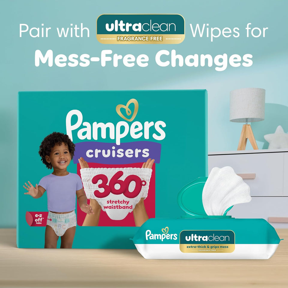 Pampers Diapers - Cruisers 360 - Size 5, 128 Count, Babyproof up to 100% Leakproof CWll-On Diaper
