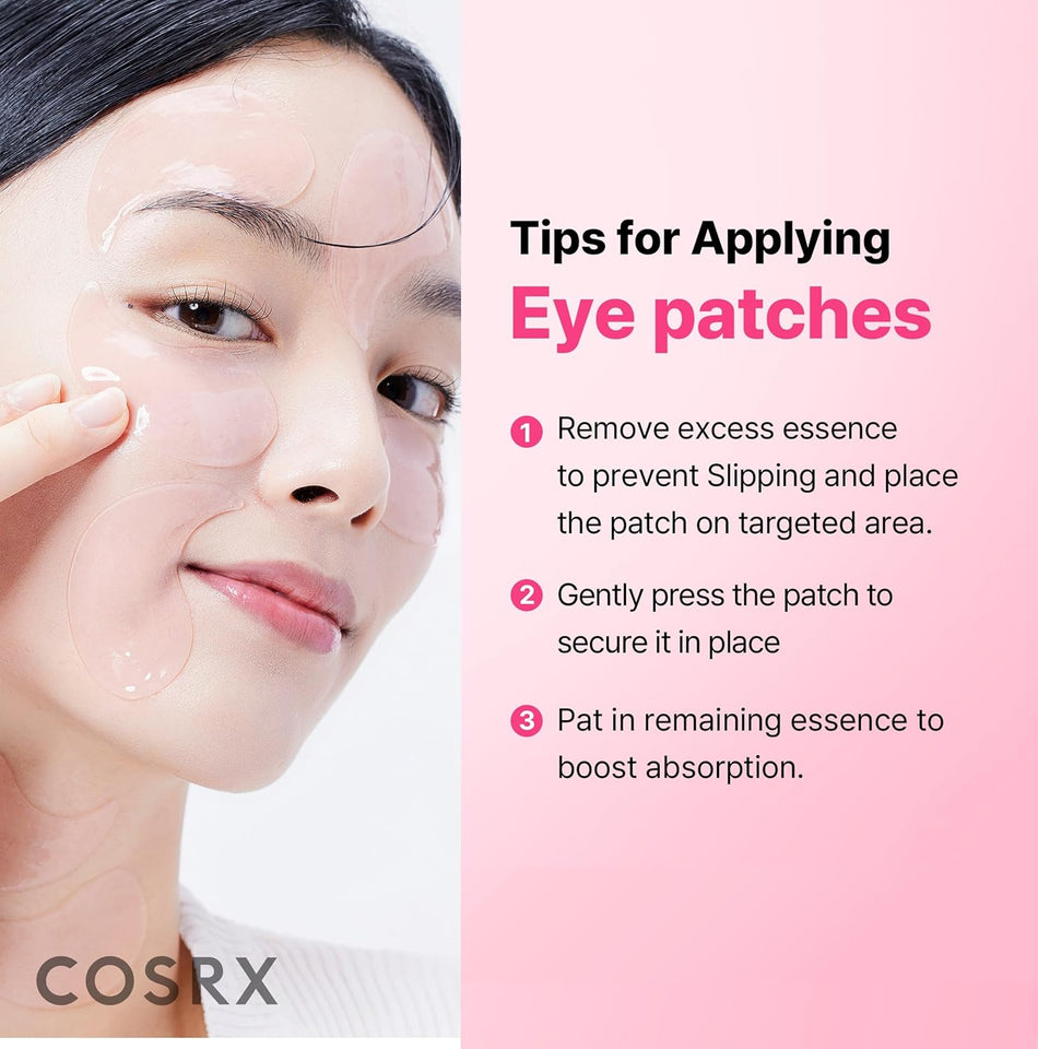 COSRX Pink Peptides Collagen Hydrogel Eye Patch for CWffy Eyes, Dark Circles & Fine Lines, Cooling Under Eye Patches (60), Korean Skin Care