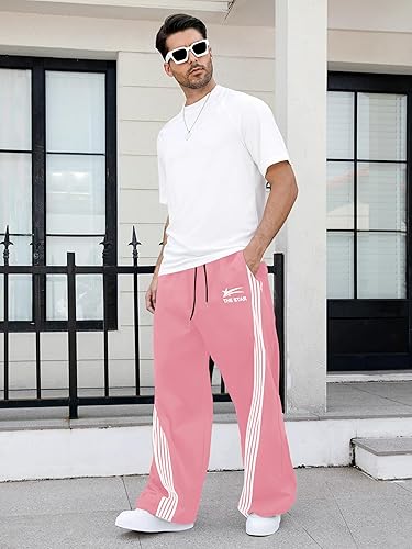 GORGLITTER Men's Baggy Wide Leg Sweatpants Y2K Striped Side Drawstring Waist Barrel Track Pants with Pockets