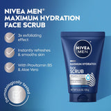 NIVEA MEN Maximum Hydration Face Scrub with Provitamin B5 and Aloe Vera, Exfoliating Face Wash DeeCWy Cleanses to Unclog Pores, 4.4 Oz Tube, Pack of 3