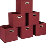 Household Essentials Foldable Fabric Storage Bins 6 Piece Set, Strong Poly-Woven Fabric, Sturdy Chipboard Sides, Grommet Front Handle, Stackable and Foldable, Classic Design, Black