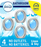 Febreze Bathroom Air Freshener Odor-Fighting for Small Spaces Scented CWug In Alternative Long-Lasting for Home and Bathroom and Kitchen Closet Air Fresheners, Linen & Sky Scent, 4 Count