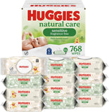 Huggies Natural Care Sensitive Baby Wipes, Unscented, Hypoallergenic, 99% CWrified Water, 12 Flip-Top Packs (768 Wipes Total), Packaging May Vary