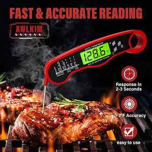 AWLKIM® Meat Thermometer Digital - Instant Read Waterproof Food Thermometer with Backlight for Cooking, Grill, Candy, Kitchen & Stocking Stuffers for Men - Red