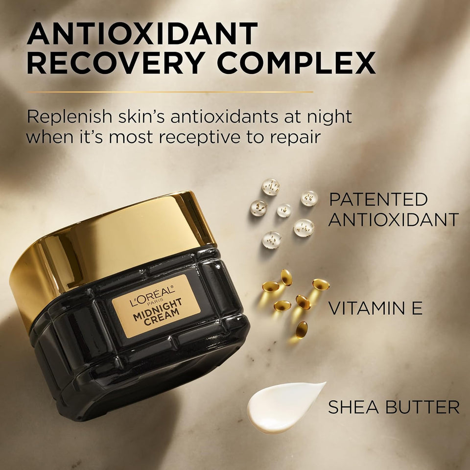 L'Oreal Paris Age Perfect Anti-Aging Midnight Face Cream, Fragrance-Free Face Moisturizer with Antioxidants to Reduce Wrinkles and Firm Skin, 1.7oz + Serum SamCWe